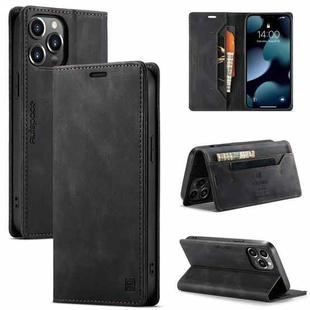 AutSpace A01 Retro Skin-feel Crazy Horse Texture Horizontal Flip Leather Case with Holder & Card Slots & Wallet & RFID For iPhone 13 Pro(Black)