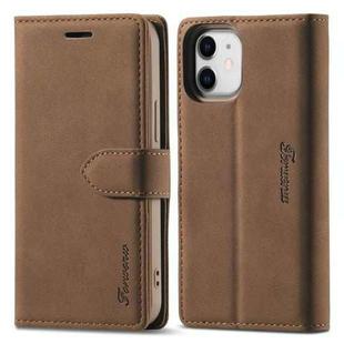 For iPhone 13 mini Forwenw F1 Series Matte Strong Magnetism Horizontal Flip Leather Case with Holder & Card Slots & Wallet & Photo Frame (Brown)