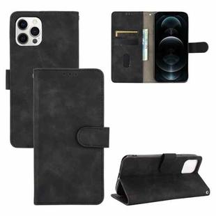 For iPhone 13 Pro Max Solid Color Skin Feel Magnetic Buckle Horizontal Flip Calf Texture PU Leather Case with Holder & Card Slots & Wallet (Black)