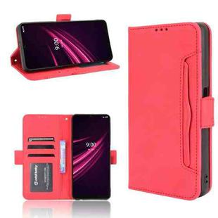 For T-Mobile REVVL V+ 5G Skin Feel Calf Pattern Horizontal Flip Leather Case with Holder & Card Slots & Photo Frame(Red)