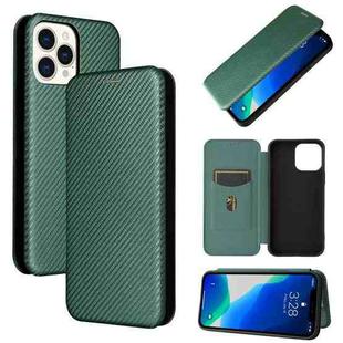 For iPhone 13 Pro Max Carbon Fiber Texture Horizontal Flip TPU + PC + PU Leather Case with Card Slot (Green)