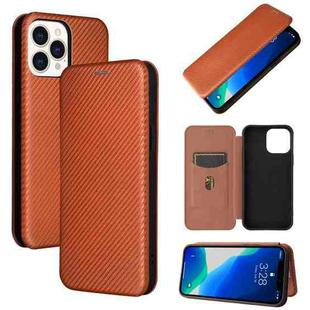For iPhone 13 Pro Carbon Fiber Texture Horizontal Flip TPU + PC + PU Leather Case with Card Slot (Brown)