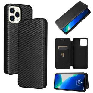 For iPhone 13 Pro Carbon Fiber Texture Horizontal Flip TPU + PC + PU Leather Case with Card Slot (Black)