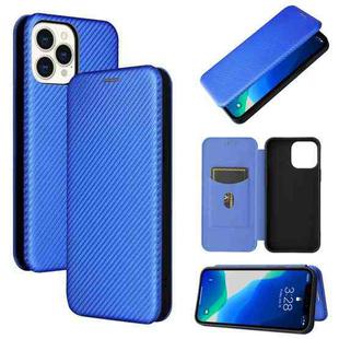 For iPhone 13 Carbon Fiber Texture Horizontal Flip TPU + PC + PU Leather Case with Card Slot(Blue)