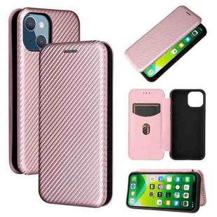 For iPhone 13 mini Carbon Fiber Texture Horizontal Flip TPU + PC + PU Leather Case with Card Slot (Pink)