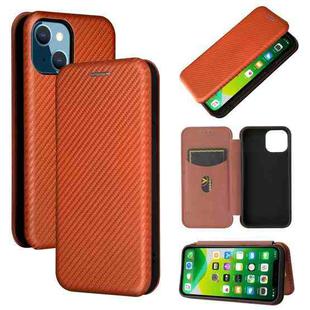 For iPhone 13 mini Carbon Fiber Texture Horizontal Flip TPU + PC + PU Leather Case with Card Slot (Brown)