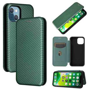 For iPhone 13 mini Carbon Fiber Texture Horizontal Flip TPU + PC + PU Leather Case with Card Slot (Green)