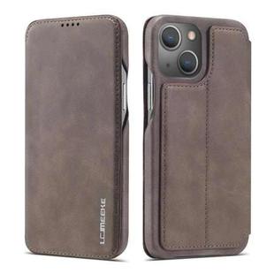 For iPhone 13 LC.IMEEKE Hon Ancient Series Horizontal Flip Leather Case with Holder & Card Slot(Coffee)