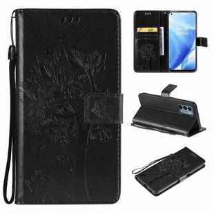 Tree & Cat Pattern Pressed Printing Horizontal Flip PU Leather Case with Holder & Card Slots & Wallet & Lanyard For OnePlus N200 5G(Black)