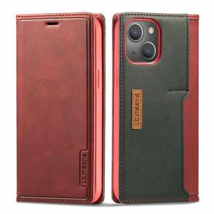 For iPhone 13 LC.IMEEKE LC-001 Series PU + TPU Color Matching Frosted Horizontal Flip Leather Case with Holder & Card Slot(Red)