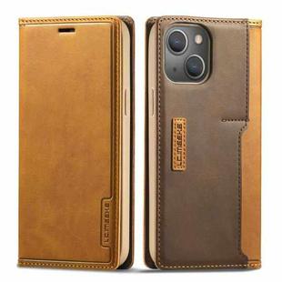 For iPhone 13 LC.IMEEKE LC-001 Series PU + TPU Color Matching Frosted Horizontal Flip Leather Case with Holder & Card Slot(Brown)