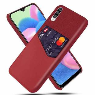 For Samsung Galaxy A30s Cloth Texture PC + PU Leather Back Cover Shockproof Case with Card Slot(Red)
