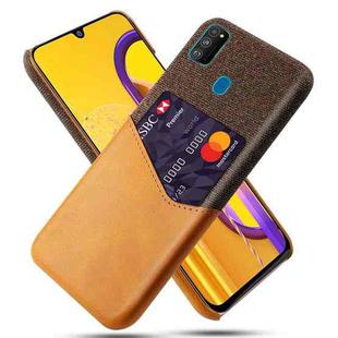 For Samsung Galaxy M30s Cloth Texture PC + PU Leather Back Cover Shockproof Case with Card Slot(Orange)