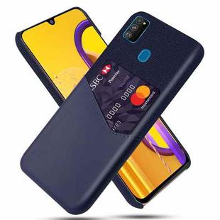 For Samsung Galaxy M30s Cloth Texture PC + PU Leather Back Cover Shockproof Case with Card Slot(Blue)