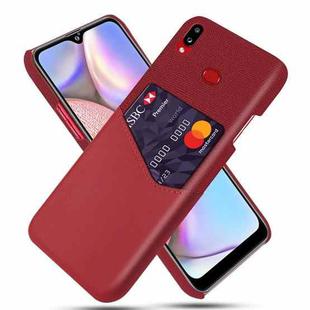 For Samsung Galaxy A10s Cloth Texture PC + PU Leather Back Cover Shockproof Case with Card Slot(Red)