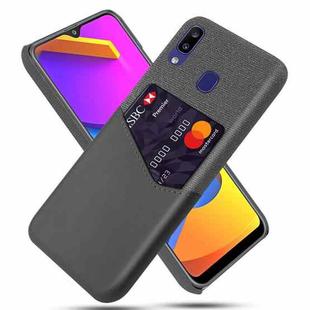 For Samsung Galaxy M10s Cloth Texture PC + PU Leather Back Cover Shockproof Case with Card Slot(Grey)