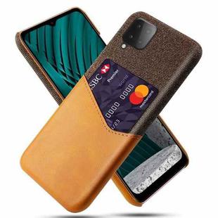 For Samsung Galaxy M12 Cloth Texture PC + PU Leather Back Cover Shockproof Case with Card Slot(Orange)