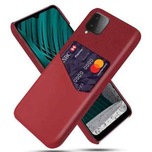 For Samsung Galaxy M12 Cloth Texture PC + PU Leather Back Cover Shockproof Case with Card Slot(Red)