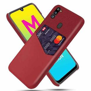 For Samsung Galaxy M21 2021 Cloth Texture PC + PU Leather Back Cover Shockproof Case with Card Slot(Red)