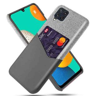 For Samsung Galaxy M32 Cloth Texture PC + PU Leather Back Cover Shockproof Case with Card Slot(Grey)