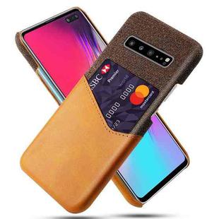 For Samsung Galaxy S10 5G Cloth Texture PC + PU Leather Back Cover Shockproof Case with Card Slot(Orange)