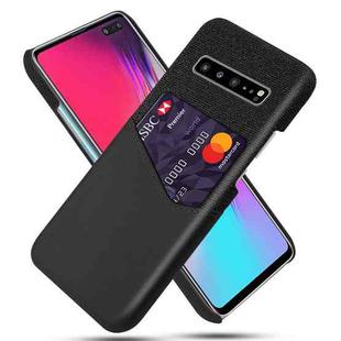 For Samsung Galaxy S10 5G Cloth Texture PC + PU Leather Back Cover Shockproof Case with Card Slot(Black)