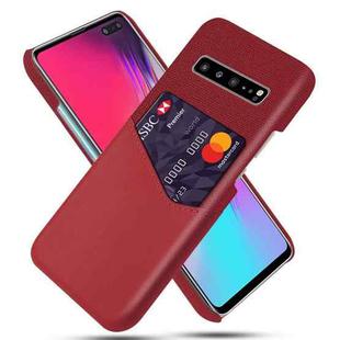 For Samsung Galaxy S10 5G Cloth Texture PC + PU Leather Back Cover Shockproof Case with Card Slot(Red)