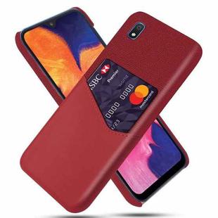 For Samsung Galaxy A10e Cloth Texture PC + PU Leather Back Cover Shockproof Case with Card Slot(Red)