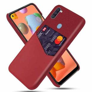 For Samsung Galaxy A11 Cloth Texture PC + PU Leather Back Cover Shockproof Case with Card Slot(Red)