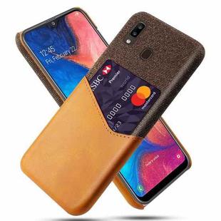For Samsung Galaxy A20 Cloth Texture PC + PU Leather Back Cover Shockproof Case with Card Slot(Orange)