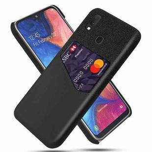 For Samsung Galaxy A20e Cloth Texture PC + PU Leather Back Cover Shockproof Case with Card Slot(Black)