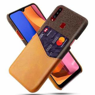 For Samsung Galaxy A20s Cloth Texture PC + PU Leather Back Cover Shockproof Case with Card Slot(Orange)