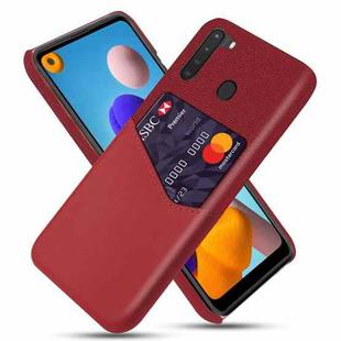 For Samsung Galaxy A21 Cloth Texture PC + PU Leather Back Cover Shockproof Case with Card Slot(Red)