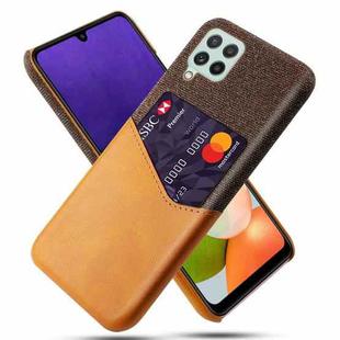 For Samsung Galaxy A22 4G EU Version Cloth Texture PC + PU Leather Back Cover Shockproof Case with Card Slot(Orange)