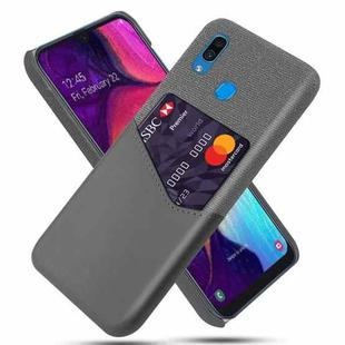 For Samsung Galaxy A30 Cloth Texture PC + PU Leather Back Cover Shockproof Case with Card Slot(Grey)