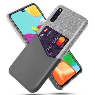 For Samsung Galaxy A41 JE Version Cloth Texture PC + PU Leather Back Cover Shockproof Case with Card Slot(Grey)