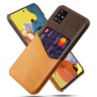 For Samsung Galaxy A51 5G Cloth Texture PC + PU Leather Back Cover Shockproof Case with Card Slot(Orange)