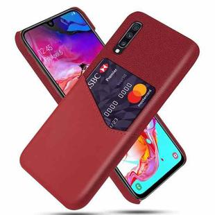For Samsung Galaxy A70 Cloth Texture PC + PU Leather Back Cover Shockproof Case with Card Slot(Red)