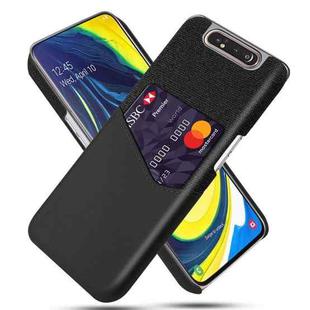 For Samsung Galaxy A80 Cloth Texture PC + PU Leather Back Cover Shockproof Case with Card Slot(Black)