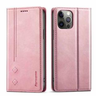 For iPhone 12 / 12 Pro Forwenw F2 Series Magnetic Horizontal Flip Leather Case with Holder & Card Slots & Wallet(Rose Gold)