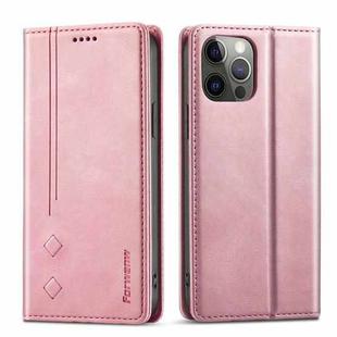 For iPhone 13 Pro Max Forwenw F2 Series Magnetic Horizontal Flip Leather Case with Holder & Card Slots & Wallet (Rose Gold)