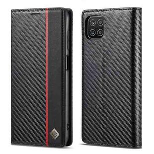 LC.IMEEKE Carbon Fiber PU + TPU Horizontal Flip Leather Case with Holder & Card Slot & Wallet For Samsung Galaxy A22 5G(Vertical Black)