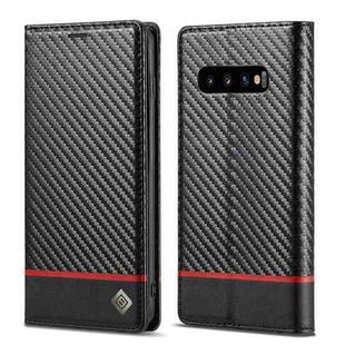 LC.IMEEKE Carbon Fiber PU + TPU Horizontal Flip Leather Case with Holder & Card Slot & Wallet For Samsung Galaxy S10+(Horizontal Black)
