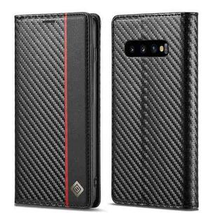 LC.IMEEKE Carbon Fiber PU + TPU Horizontal Flip Leather Case with Holder & Card Slot & Wallet For Samsung Galaxy S10+(Vertical Black)