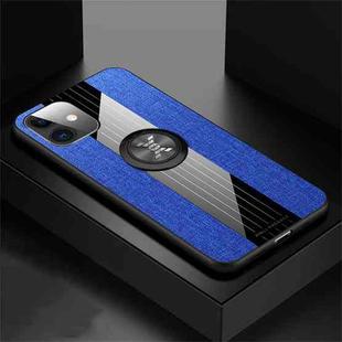 For iPhone 11 XINLI Stitching Cloth Textue Shockproof TPU Protective Case with Ring Holder(Blue)