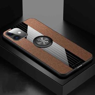 For iPhone 11 XINLI Stitching Cloth Textue Shockproof TPU Protective Case with Ring Holder(Brown)