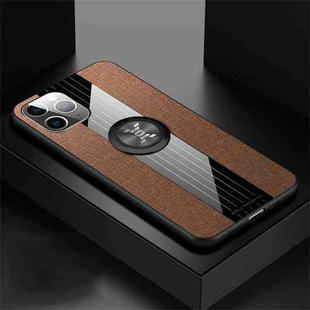 For iPhone 11 Pro Max XINLI Stitching Cloth Textue Shockproof TPU Protective Case with Ring Holder(Brown)