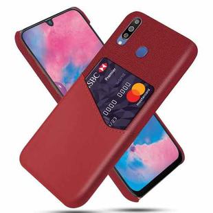 For Samsung Galaxy M30 Cloth Texture PC + PU Leather Back Cover Shockproof Case with Card Slot(Red)