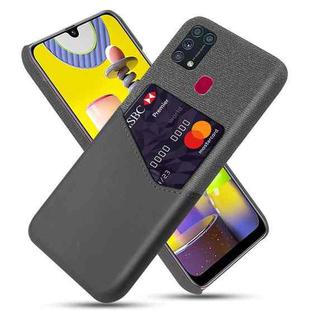 For Samsung Galaxy M31 Cloth Texture PC + PU Leather Back Cover Shockproof Case with Card Slot(Black)