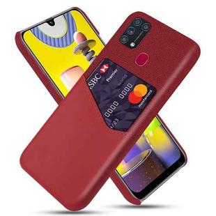 For Samsung Galaxy M31 Cloth Texture PC + PU Leather Back Cover Shockproof Case with Card Slot(Red)